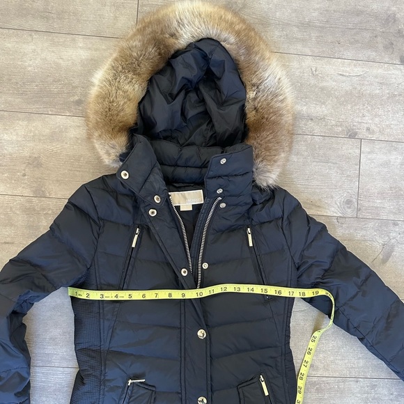 Michael Michael Kors Women Black Down Puffer Winter Coat Faux Fur Trim Hood PXXS - Picture 15 of 16